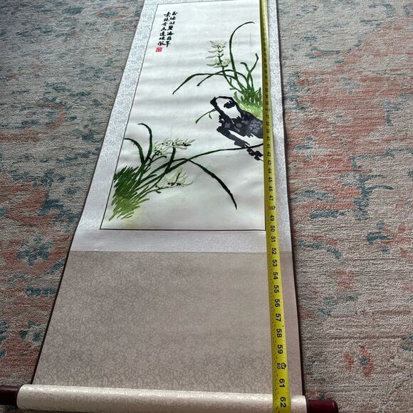 Vintage Chinese Silk Needlepoint Embroidered Tapestry Scroll 4 Panels Art Piece - Picture 14 of 16